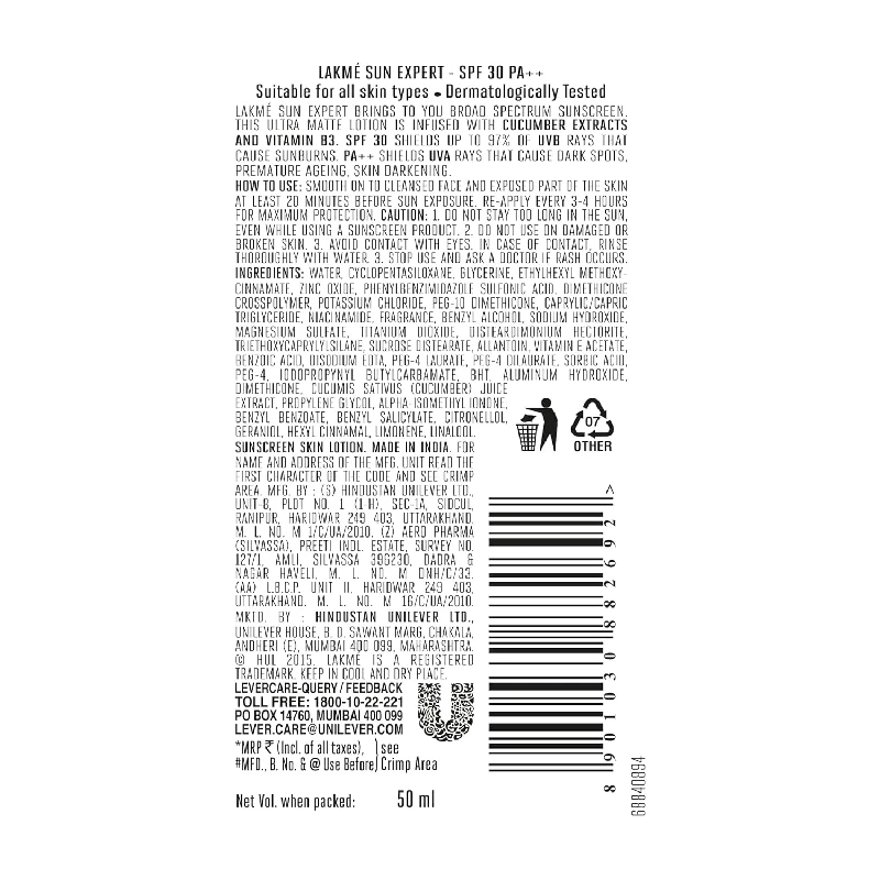 Lakme Sun Expert SPF 30 PA++ Ultra Matte Lotion Sunscreen, 50 ml-7.webp